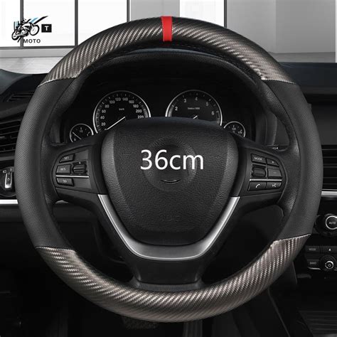 T Moto 36cm Leather Carbon Fiber Car Steering Wheel Cover Size S For