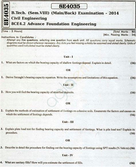 Rtu Question Papers 8 Semester Ce Advance Foundation Engineering