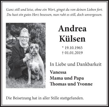 Traueranzeigen Von Andrea K Lsen Wirtrauern