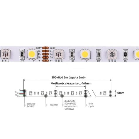 Taśma LED RGBW 300 SMD 24V 14 4W neutralna 4500K hermetyczna IP65