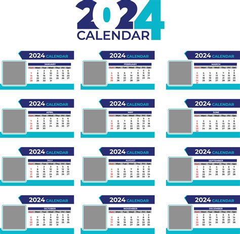 2024 Table Calendar Template in a Stylish Blue Color Theme for New Year ...