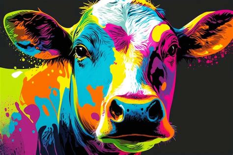 Retrato de vaca en estilo pop art colores voladores expresión