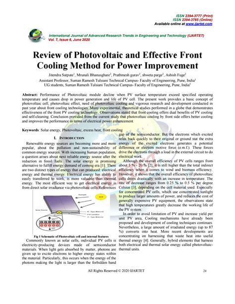 Review Of Photovoltaic And Effective Front Cooling Method For Power