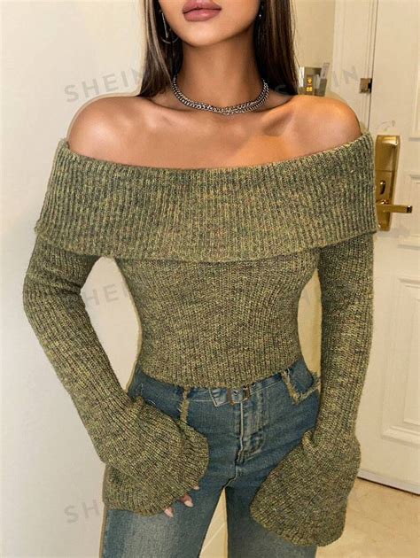 Shein Icon Y2k Grunge Hippie Off Shoulder Foldover Flounce Sleeve