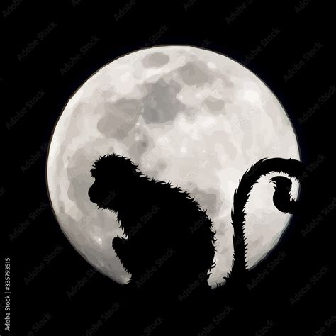 Vector silhouette of monkey with moon background. Symbol of night. Stock Vector | Adobe Stock