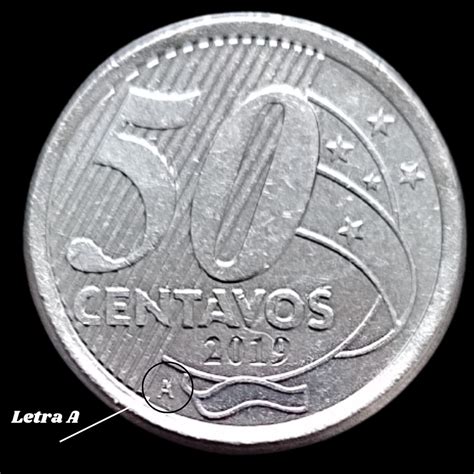 Moeda 50 Centavos 2019 Brasil MBC Gravado Letra A Moeda Rara