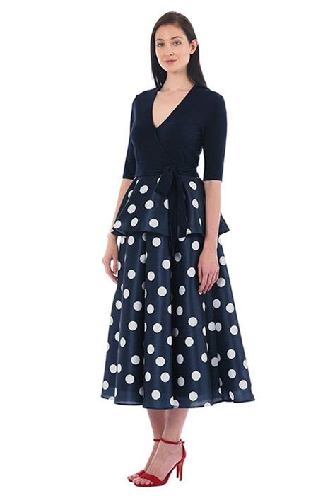 Shop Peplum Polka Dot Mixed Media Midi Dress Eshakti