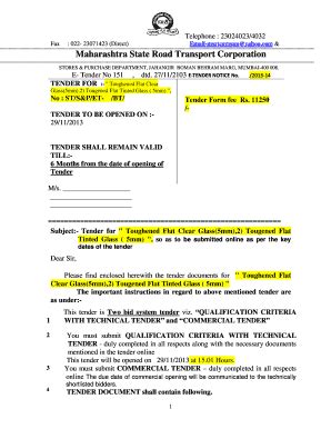 Msrtc Online Tender Maharashtra Document Print Fill Online Printable