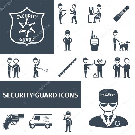 Security Guard Black Icons Set Stock Vector By ©macrovector 75873071