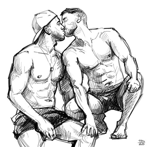 Nude Art Erotic Kissing Men Gay Art Wall Posters Set Male Nude Digital Sketches Man Nude Digital