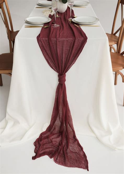 Christmas Table Runner Burgundy Table Centerpiece Boho Wedding Table