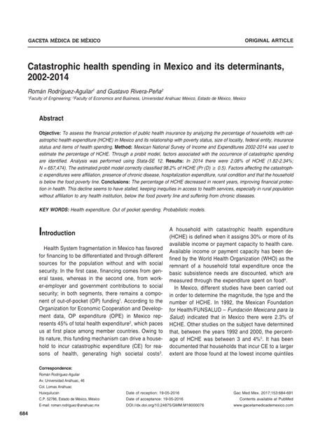 Pdf Catastrophic Health Spending In Mexico And Its Determinants 2002