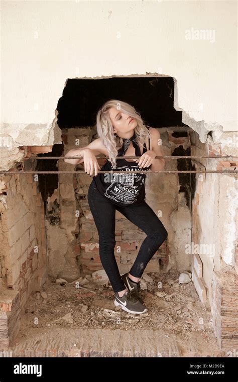 Beautiful Blonde Girl In An Abandoned House Stock Photo Alamy
