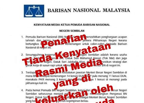 Ketua Pemuda Bn N Sembilan Nafi Keluar Kenyataan Jawatan Mb