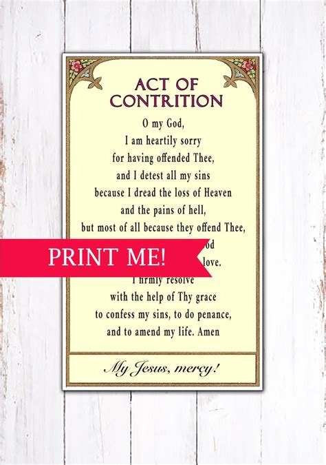 Act Of Contrition Printable Prayer Worksheet