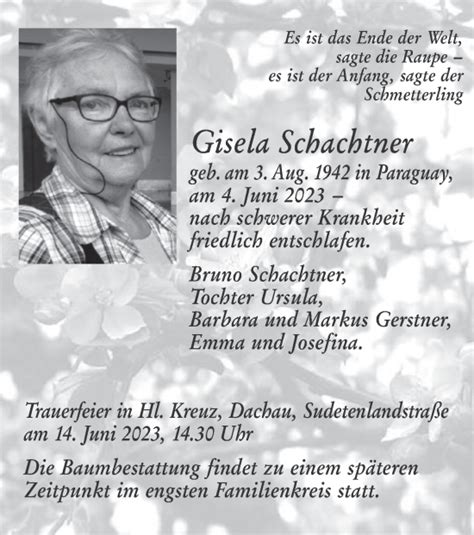 Traueranzeigen Von Gisela Schachtner Trauer Merkur De