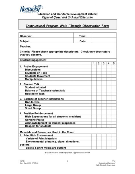 Checklist Observation Form