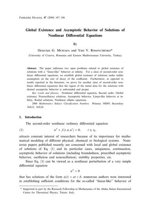 Pdf Global Existence And Asymptotic Behavior Of Solutions Of