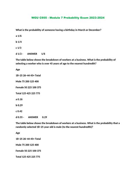 SOLUTION Wgu C955 Module 7 Probability Exam 2023 2024 Studypool