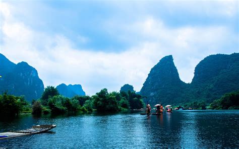 Wallpaper Guangxi, Guilin, China, mountains, river, boats, nature ...