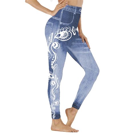 Fsqjgq Plus Size Leggings For Women Skinny Lifting Print Denim Yoga