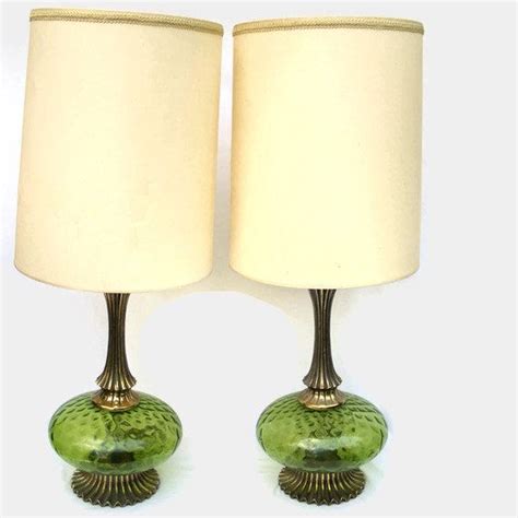 Pair Of 1970s Vintage Avocado Green Glass Lamps By Hrhome On Etsy Green Lamp Lamp Mid