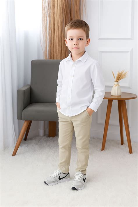 Conjunto Roupa Social Infantil Calça Nude e Camisa Branca para Batizado
