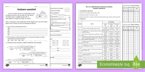 Fișe de matematică clasa a II a MEM Unitatea III