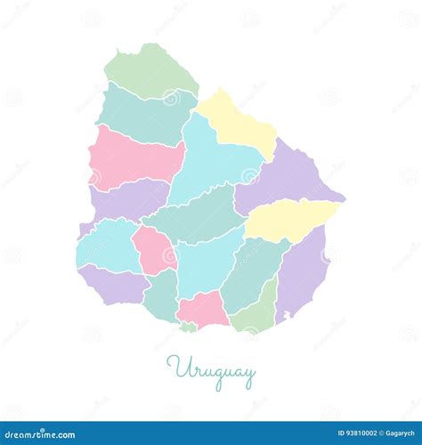 Uruguay Region Map Colorful With White Outline Stock Vector