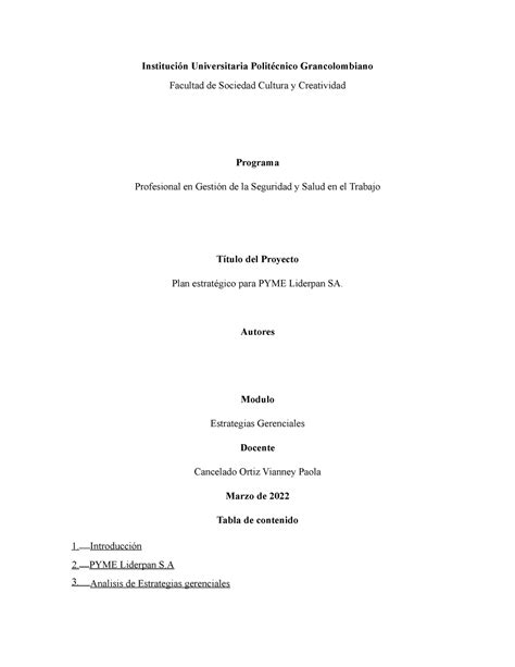 Primera a entrega Estrategias gerenciales Institución Universitaria