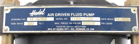 REFURBISHED HASKEL HF-B302 AIR DRIVEN FLUID PUMP 302:1 HFB302 - SB ...