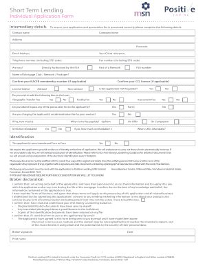 Fillable Online Short Term Lending Individual Application Form Fax