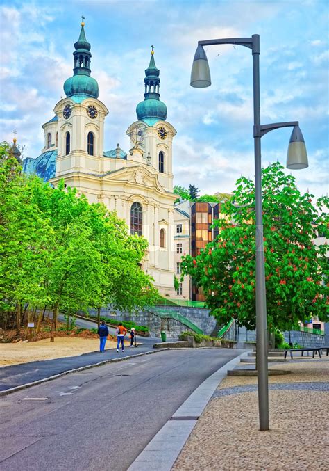 St Mary Magdalene Church And Promenade Of Karlovy Vary Stock Image