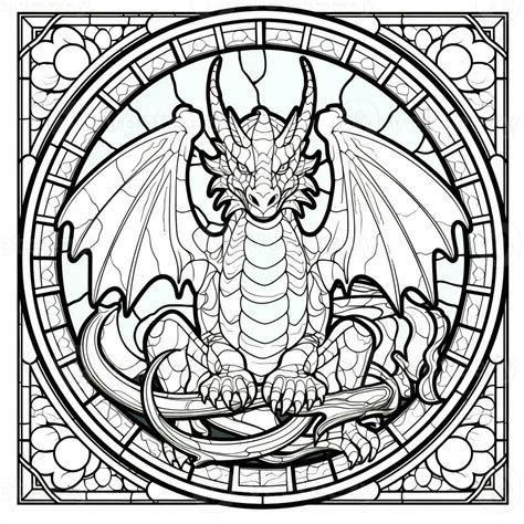 Stained Glass Dragon Coloring Pages Stock Photo At Vecteezy