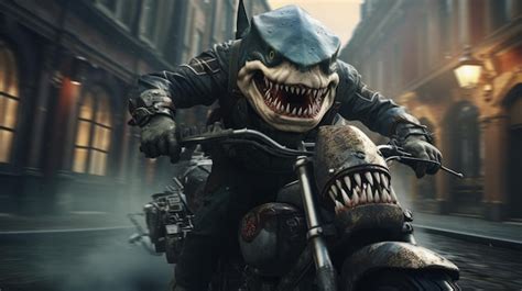 Premium AI Image | A shark riding a motorcycle