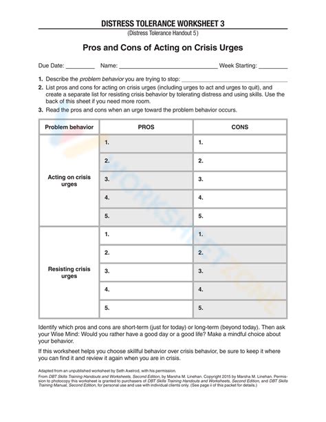 Dbt Pros And Cons Worksheet Dbt Pros And Cons List Worksheet