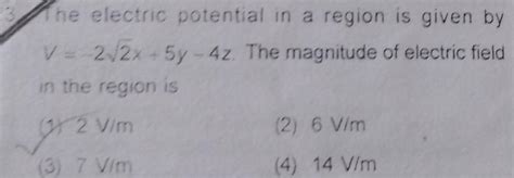 [answered] 23 The Electric Potential In A Region Is Given By V 2 2x 5y Kunduz