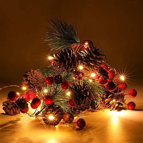 Luditek Christmas Garland With Lights Red Berry Pine Cone Ft Led