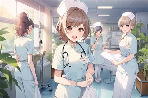 Premium Photo | Anime nurses in a hospital room with a nurse in the ...