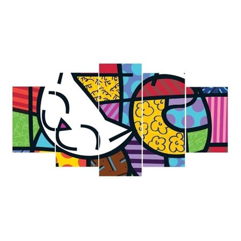 Quadro decorativo gato romero britto colorido mosaico 5 peças Shopee