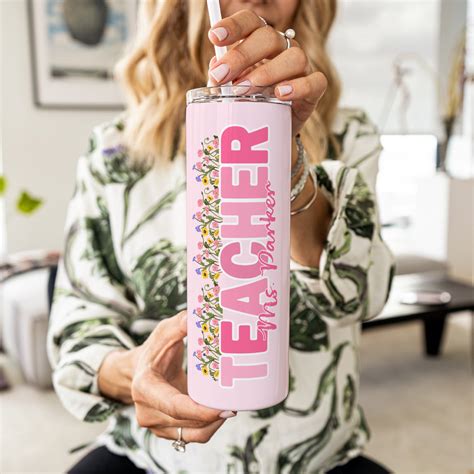 personalized floral teacher tumbler     school  teach