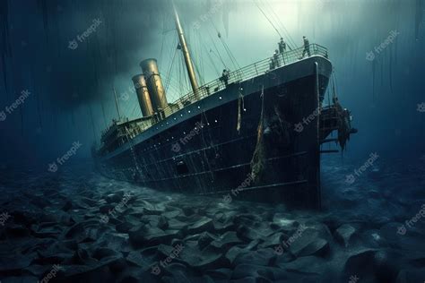 Titanic Wreck In The Bottom Of Atlantic Ocean Illustration Generative