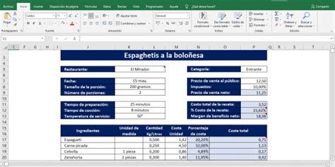 Hoja De Contabilidad Para Restaurantes Plantilla Excel