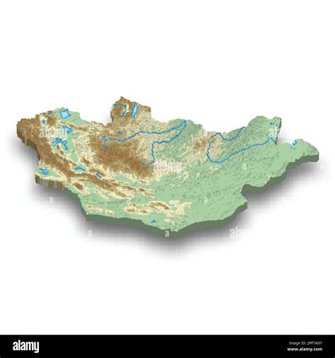 D Isometric Relief Map Of Mongolia With Shadow Stock Vector Image