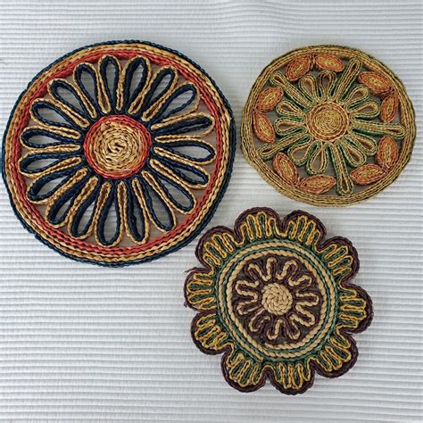 3 Vintage Rattan Wicker Trivets Hot Pad Boho Multi Colour Wall Art Round Straw Etsy