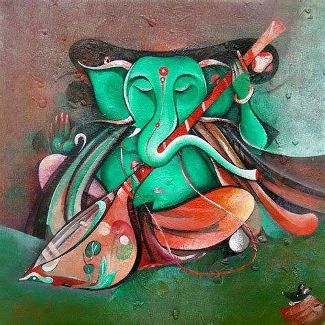 Musician Ganesha By M Singh Size X Inches Acrylic On Canvas