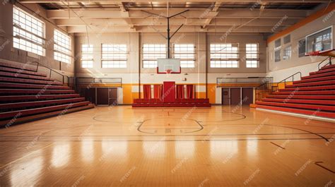 Premium Photo A School Gymnasium With Basketball Hoops And Bleachers