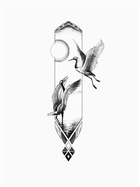 Drawing Idea Pelikane Mond Geometrie Framed Tattoo Graphic Art