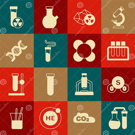 Set Test Tube Sulfur Dioxide So2 Radioactive Dna Symbol With Toxic