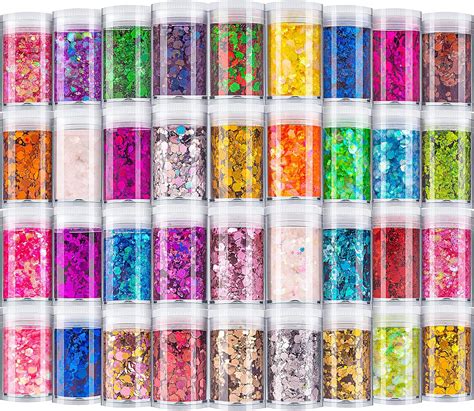 Holographic Chunky Glitter Set Of 36 Colors Craft Glitter Sparkle Sequins Cosmetic